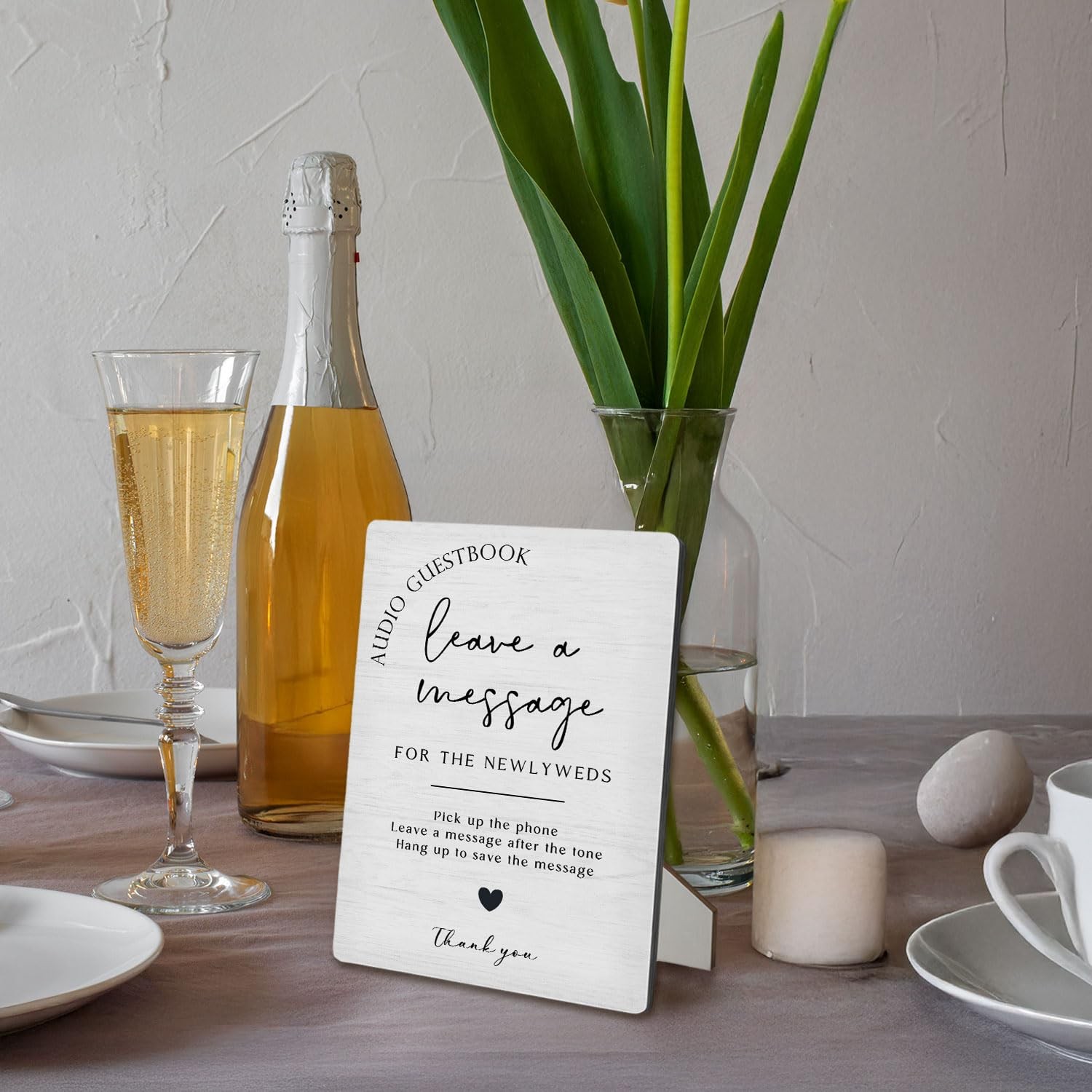 Audio Guest Book Sign, Wedding Audio Guestbook Wooden Stand 5″X7″, Leave a Me…