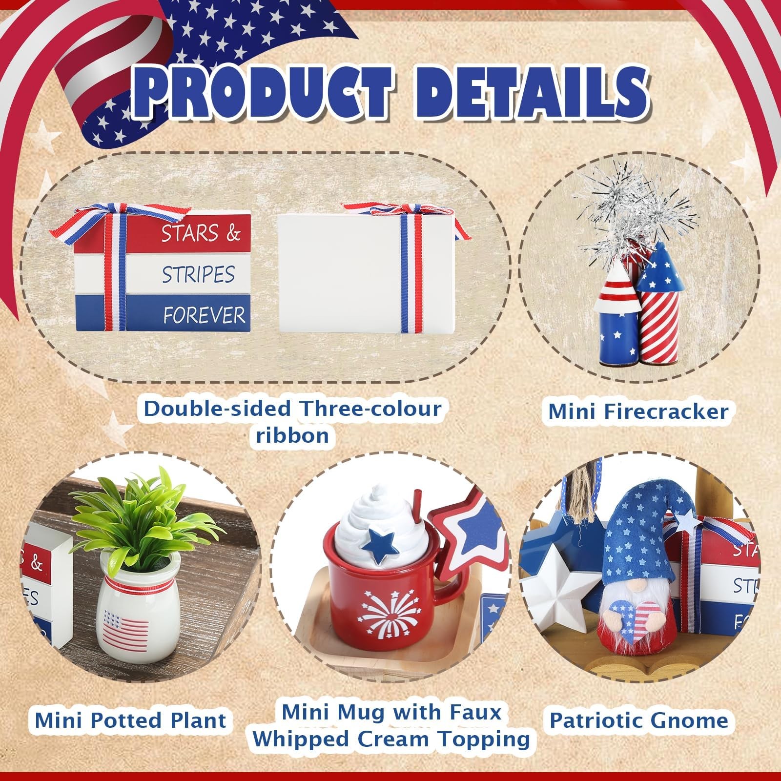4th of July Decorations 8 Pcs Tiered Tray Decor, Patriotic Memorial Day Indep…