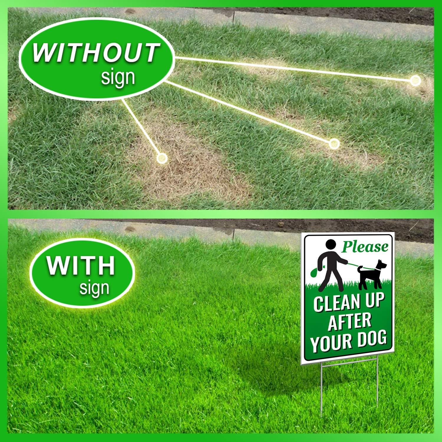 2-Pack Dog Poop Sign Metal H-Stake Yard Notice Weatherproof 12×9