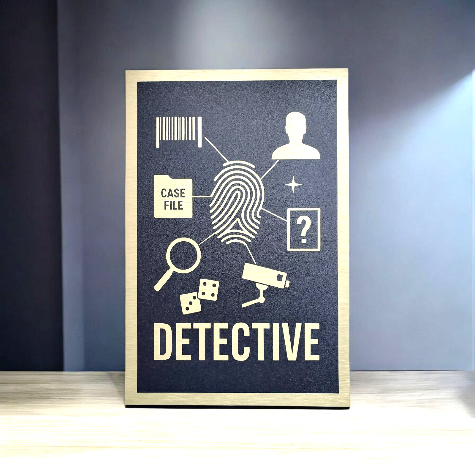 DETECTIVE Wall Sign Brushed Gold Aluminum Plaque Home Theater Movie Room Decor