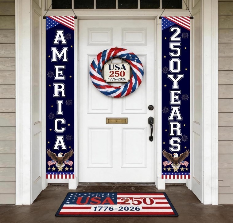 250Th Anniversary Banner, 1776-2026 American Patriotic Door Sign Hanging Decorat