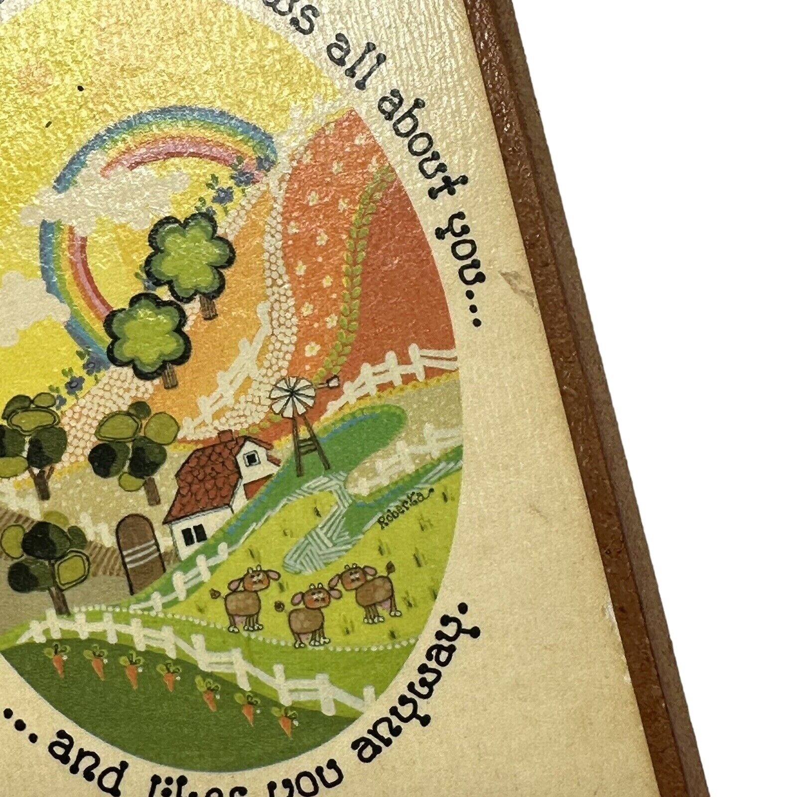 Roberta McDowell Rainbow Farm Art Wooden Wall Plaque Small 6 x 4 In Cottagecore