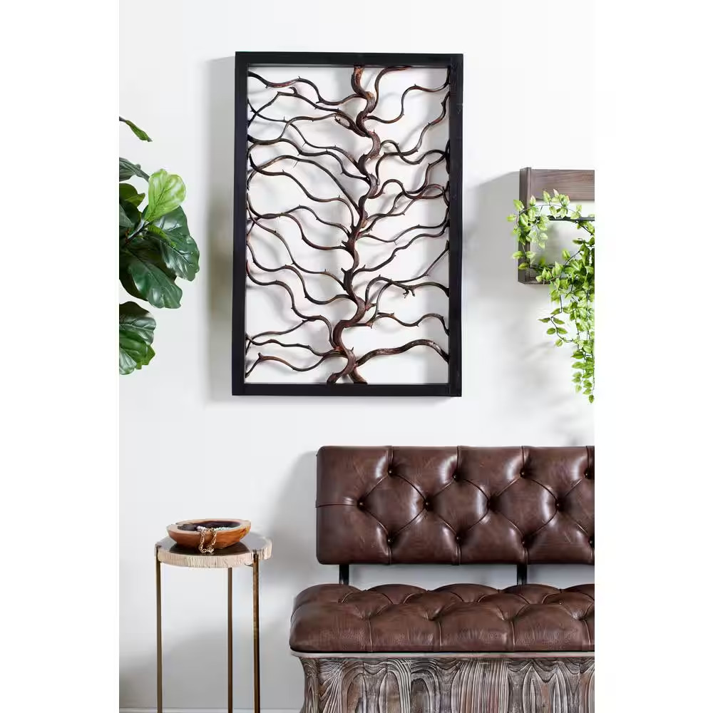 24 In. X 36 In. Wood Black Branch Tree Wall Decor with Black Frame