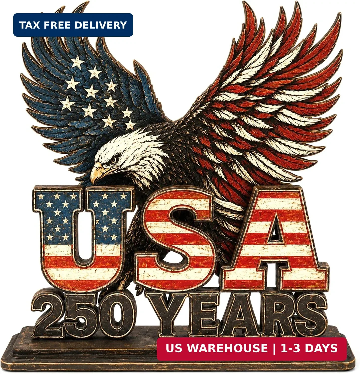 USA 250 Years Patriotic Wooden Desk Plaque, 250th Anniversary USA Decorations wi
