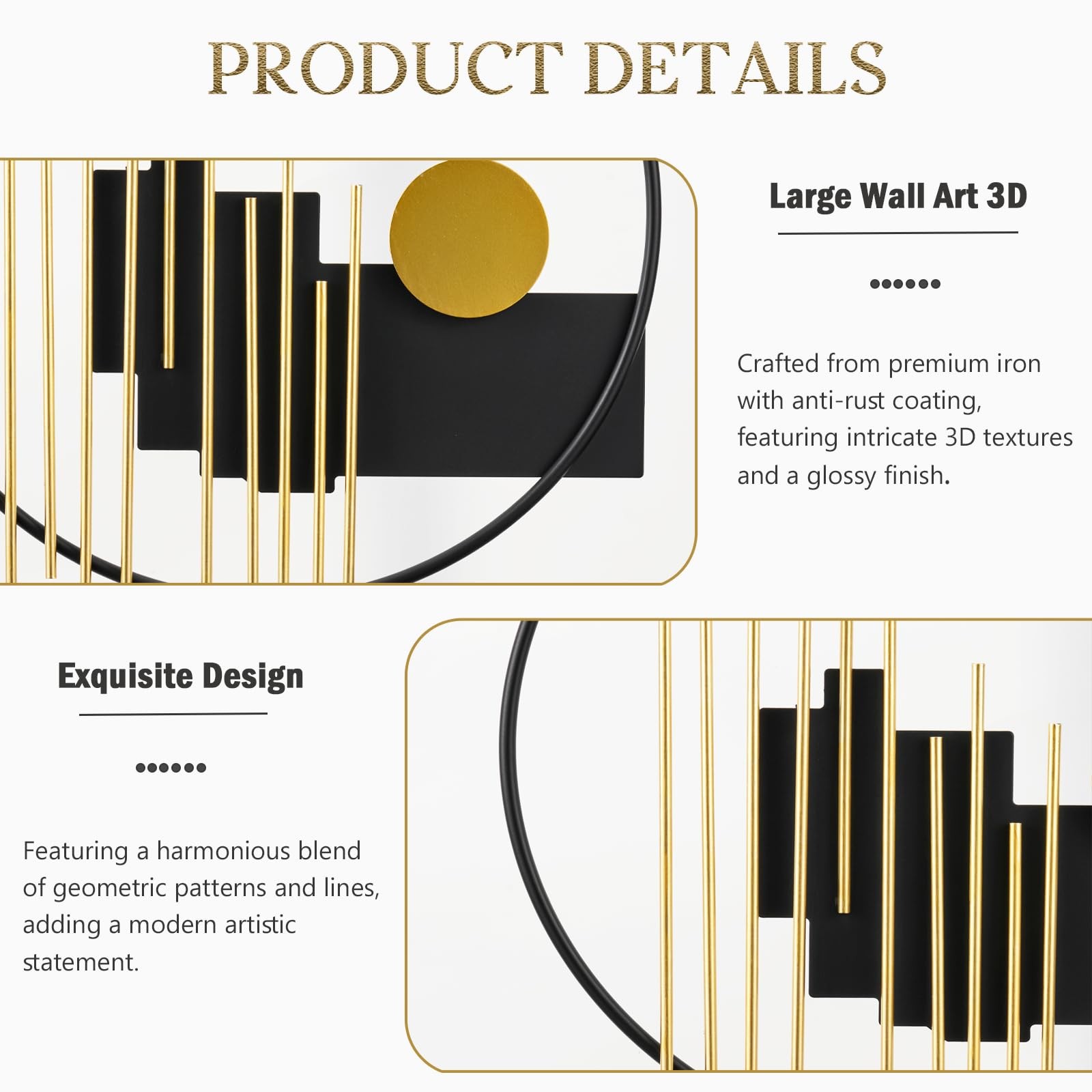 3D Large Metal Wall Decor Modern Aesthetic Wall Sculptures 19.7”x23.2” Luxu…