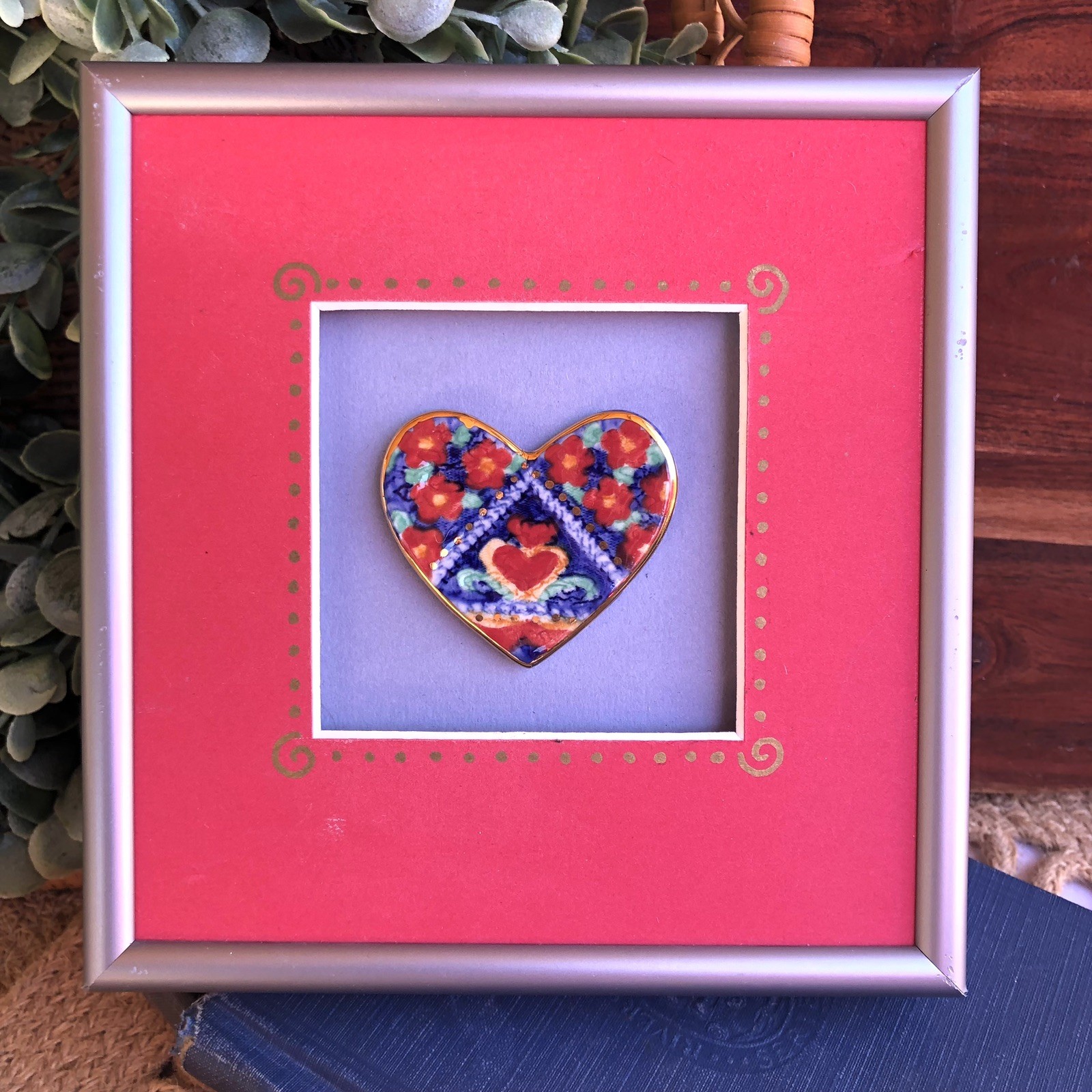 Kindred Heart Handmade Ceramic Heart in 6.5″ Square Red Mat Frame Made in Oregon