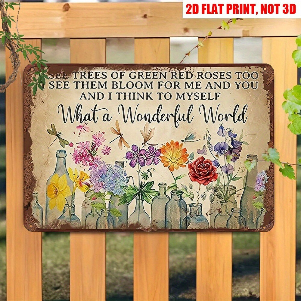 Garden Tin Sign Outdoor Flower Gardening Metal Signs What A Wonderful World 12×8