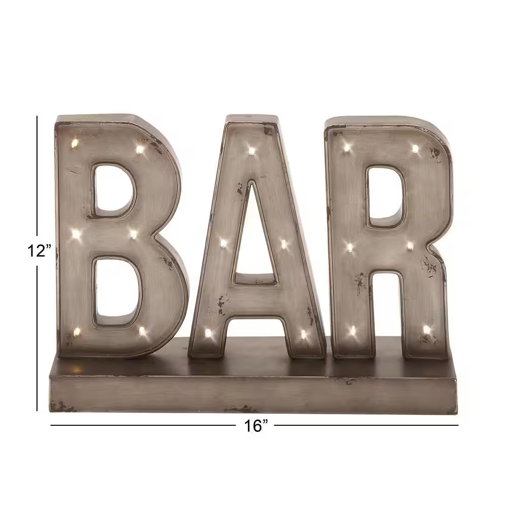 12 In. H Metal Bar Decorative Sign with LED Lights