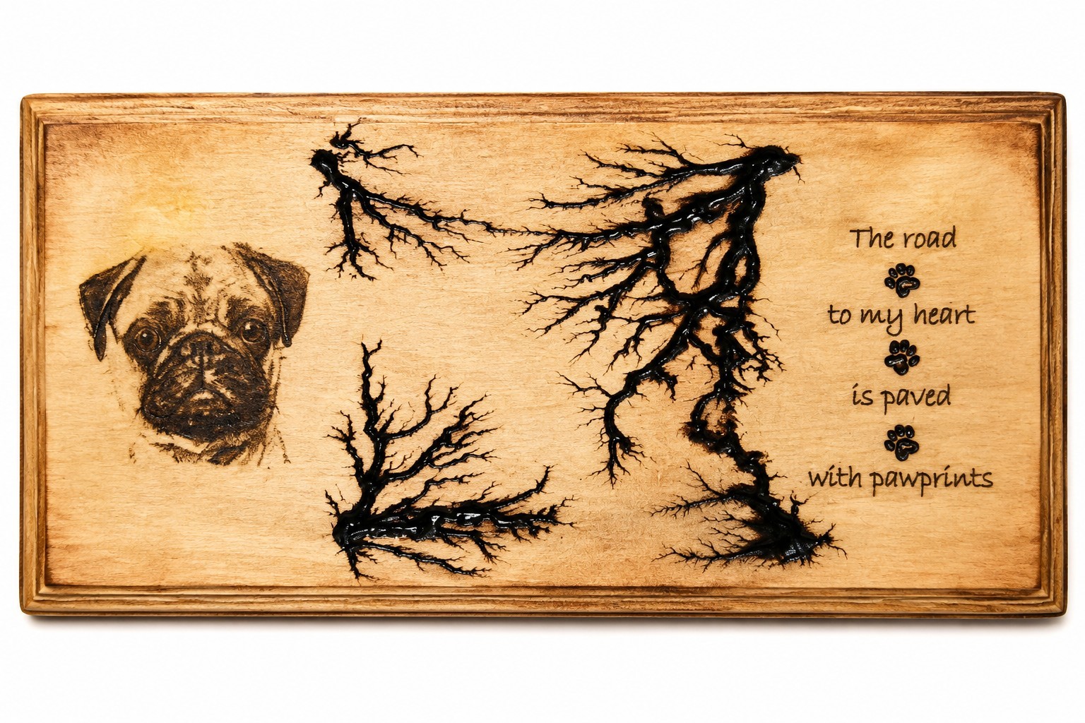 Dog Lover Rustic Wood Wall Art Pug Paw Prints Fractal Burned OOAK Handmade Sign