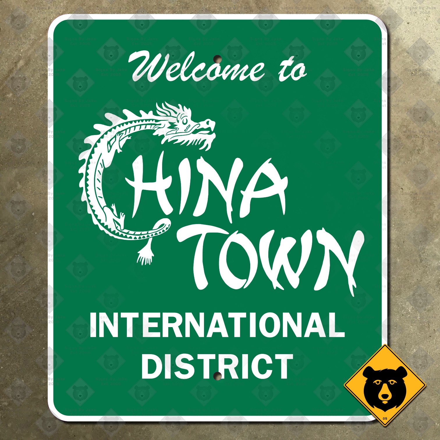 Seattle Washington Welcome to China Town International District dragon 15×18