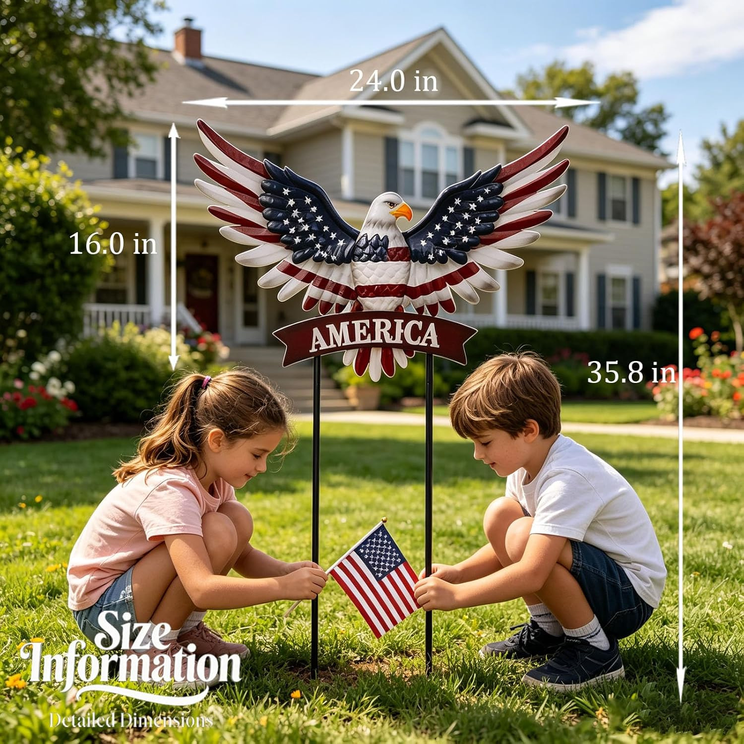 Eagle Patriotic Decor Garden Stakes Decorative Large 35.8In with America Sign, 4