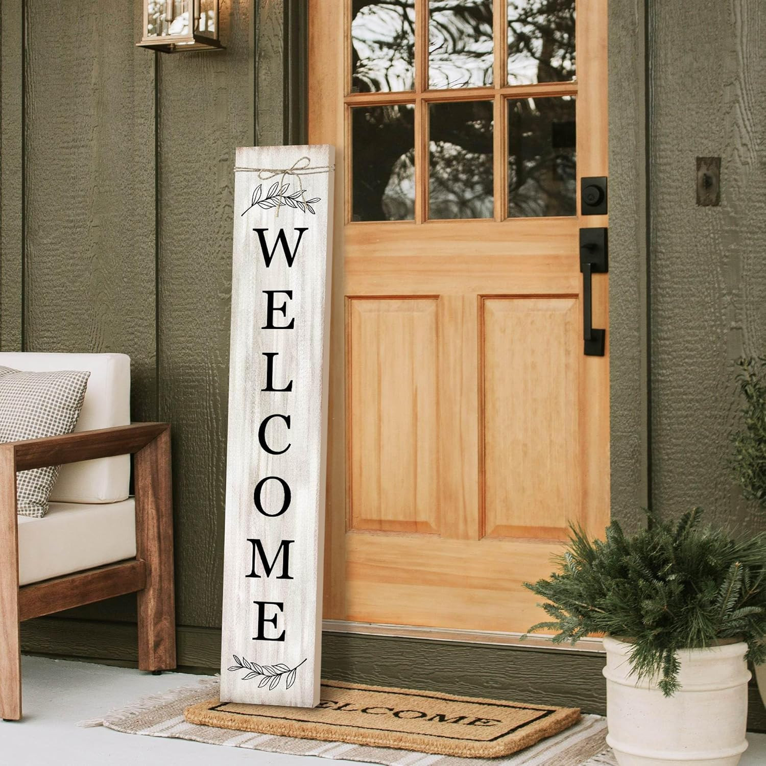 Welcome Sign for Front Porch Standing – Wooden Vertical Hanging Farmhouse Decor