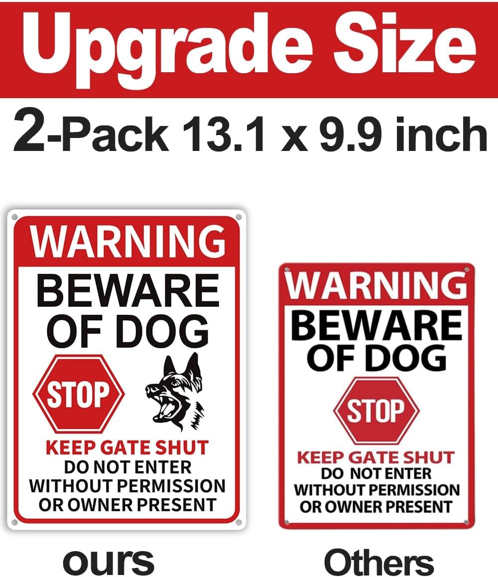 2-Pack Reflective Beware of Dog Signs – 13×10″ Aluminum Fence or Gates Warning