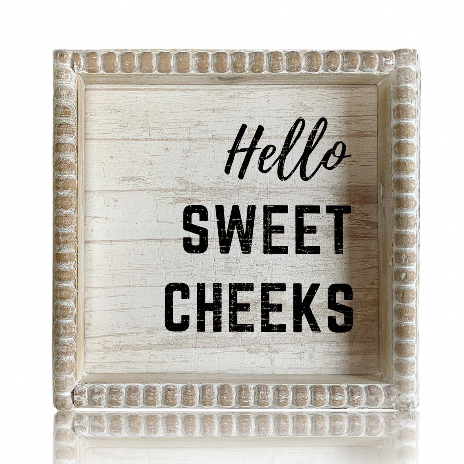 Boho Farmhouse Wooden Framed Bathroom 6.3″*6.3″*1.7″, Hello Sweet Cheeks
