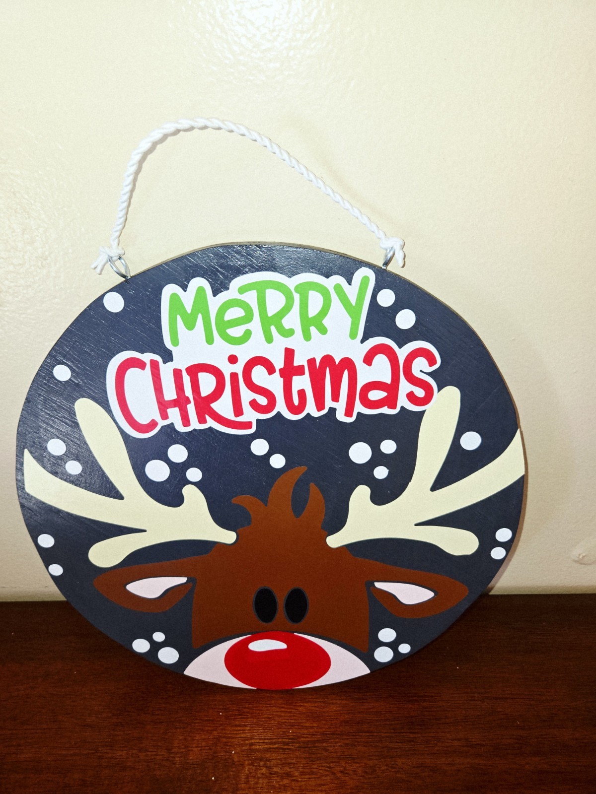 12 inch round Christmas Deer door hanger sign