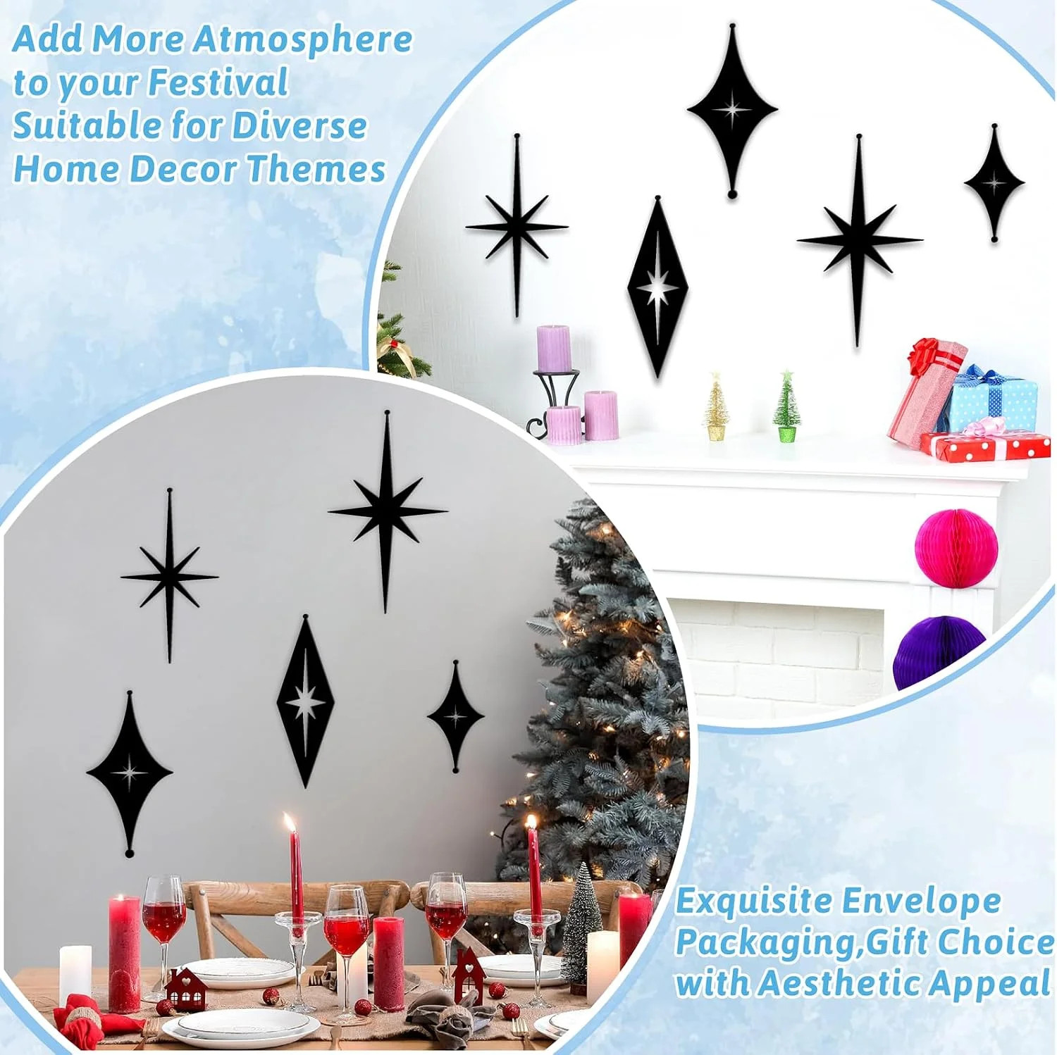 5 Pcs Iron Star Wall Decor Black Starburst Metal Wall Art Mid Century Modern Wal
