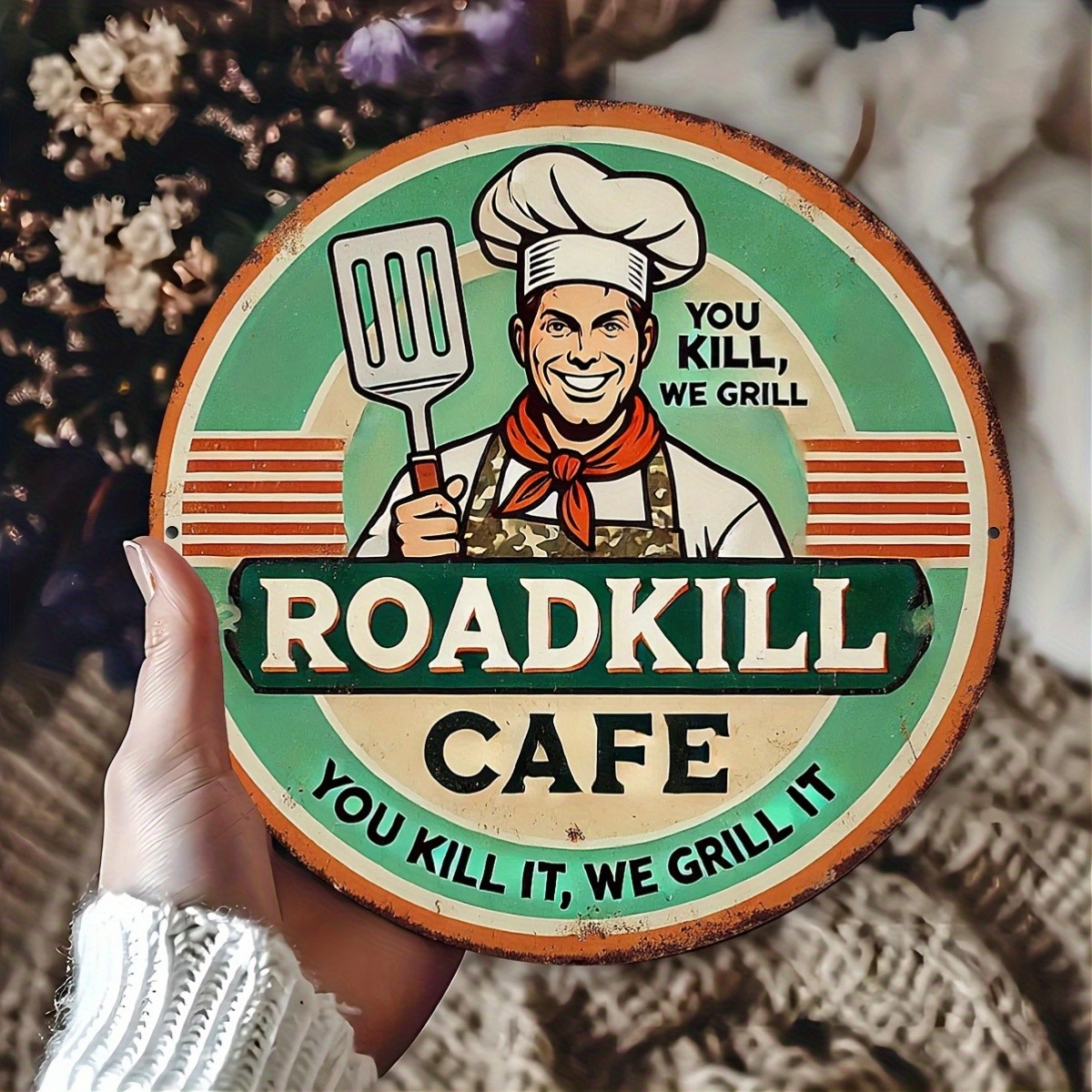 Tin Metal Signs Roadkill Cafe Vintage Metal Aluminum Wall Art Sign, 8×8 Inches