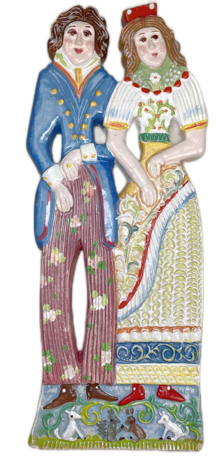 Laxa Newlyweds Cookie Mold Figurine Painted Ceramic Wall Art Plaque