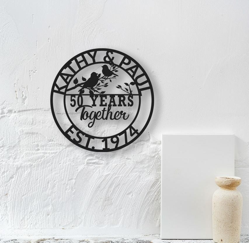 Personalized Couple Birds Metal Sign, Wedding Anniversary Gift