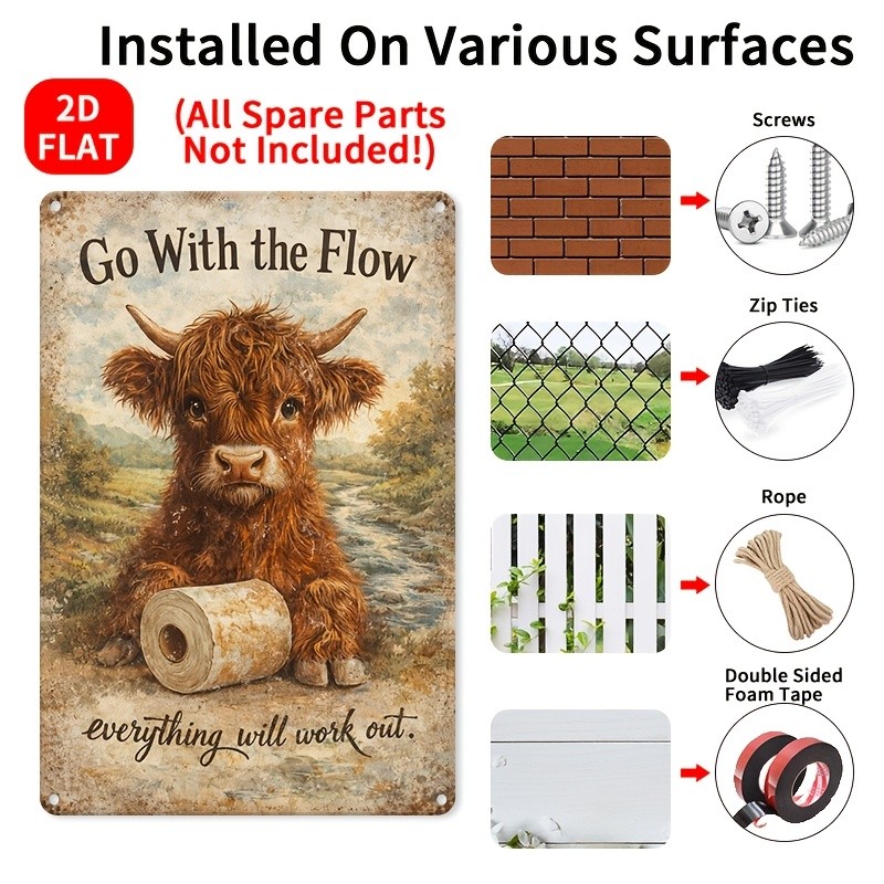 Funny Highland Cow Bathroom Metal Sign Vintage Toilet Paper Country Wall Decor