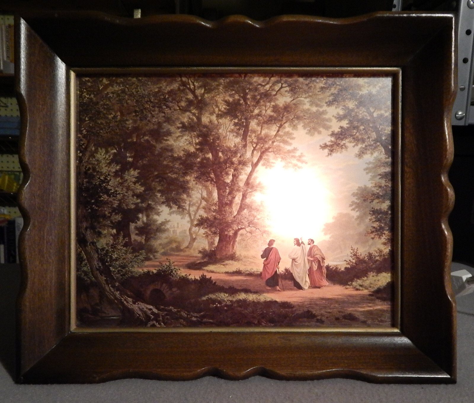 Vintage Lighted Road to Emmaus Picture in Wood Frame (12 1/2″ x 10 1/2″)