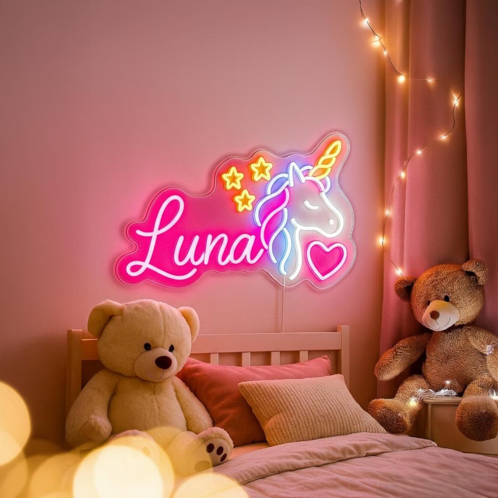 Custom Name Neon Sign for Kids Room Decor, Personalized Neon Light With Heart