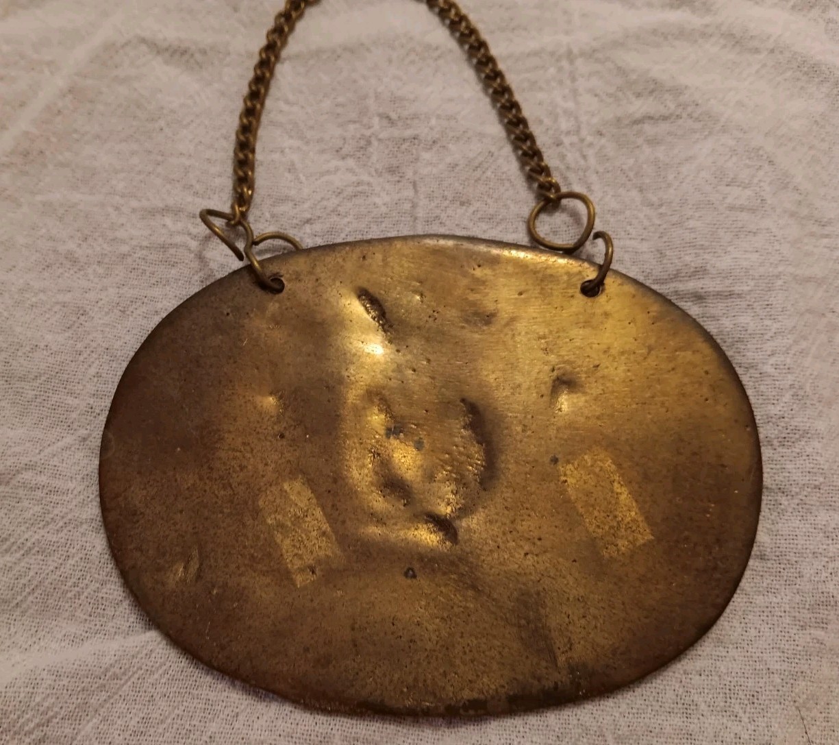 Vintage Brass Pineapple Welcome Hanging Sign Plaque Home Decor Original Patina