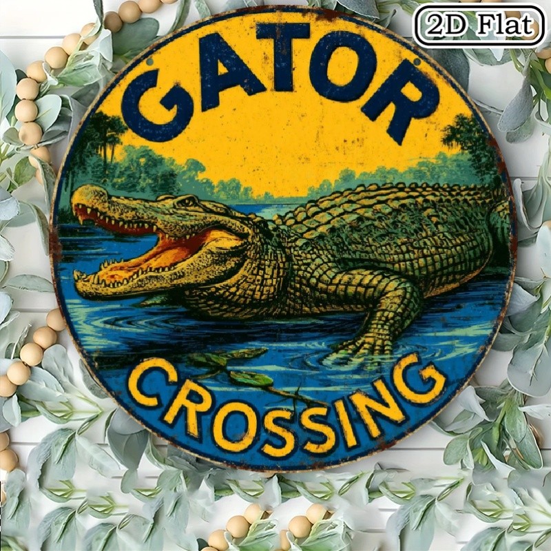 Aluminum Wall Plaque Unbranded 8 Inch Round Alligator Crossing Sign