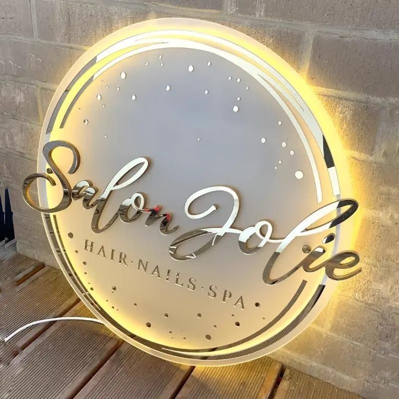 Custom Circular Acrylic Signage with UV Print & LED Halo Lighting