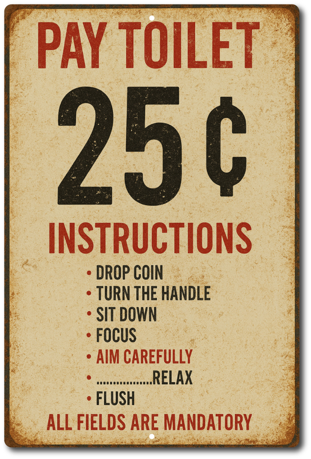 Funny Pay Toilet 25 Cents Tin Sign Vintage Bathroom Humor Metal Wall Decor Retro