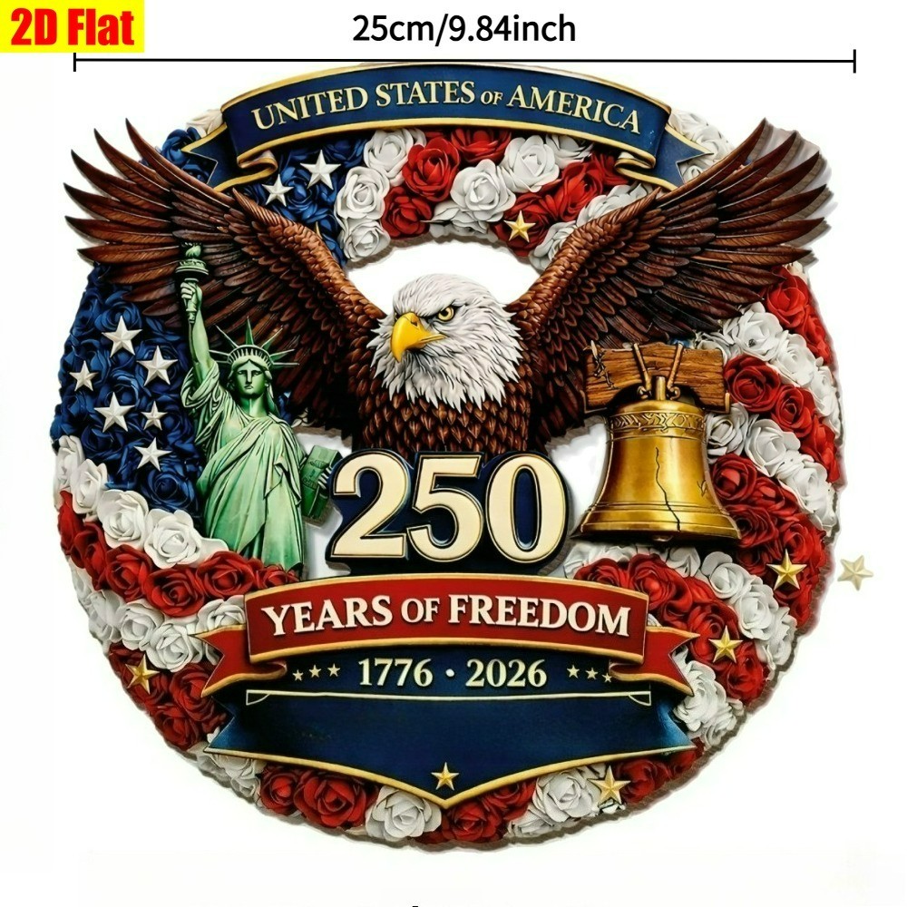 Patriotic USA Wreath 250 Years Liberty Bell Front Wooden Door Wall Hanging Decor