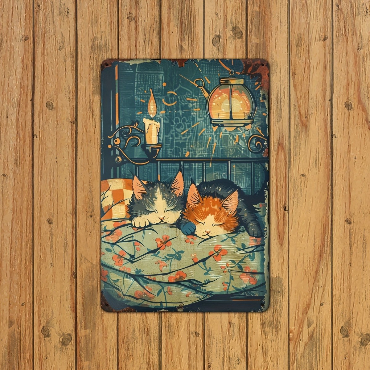 Vintage Sleeping Cats Tin Sign – Retro Wall Art Decor for Home, Kitchen, Bedroom