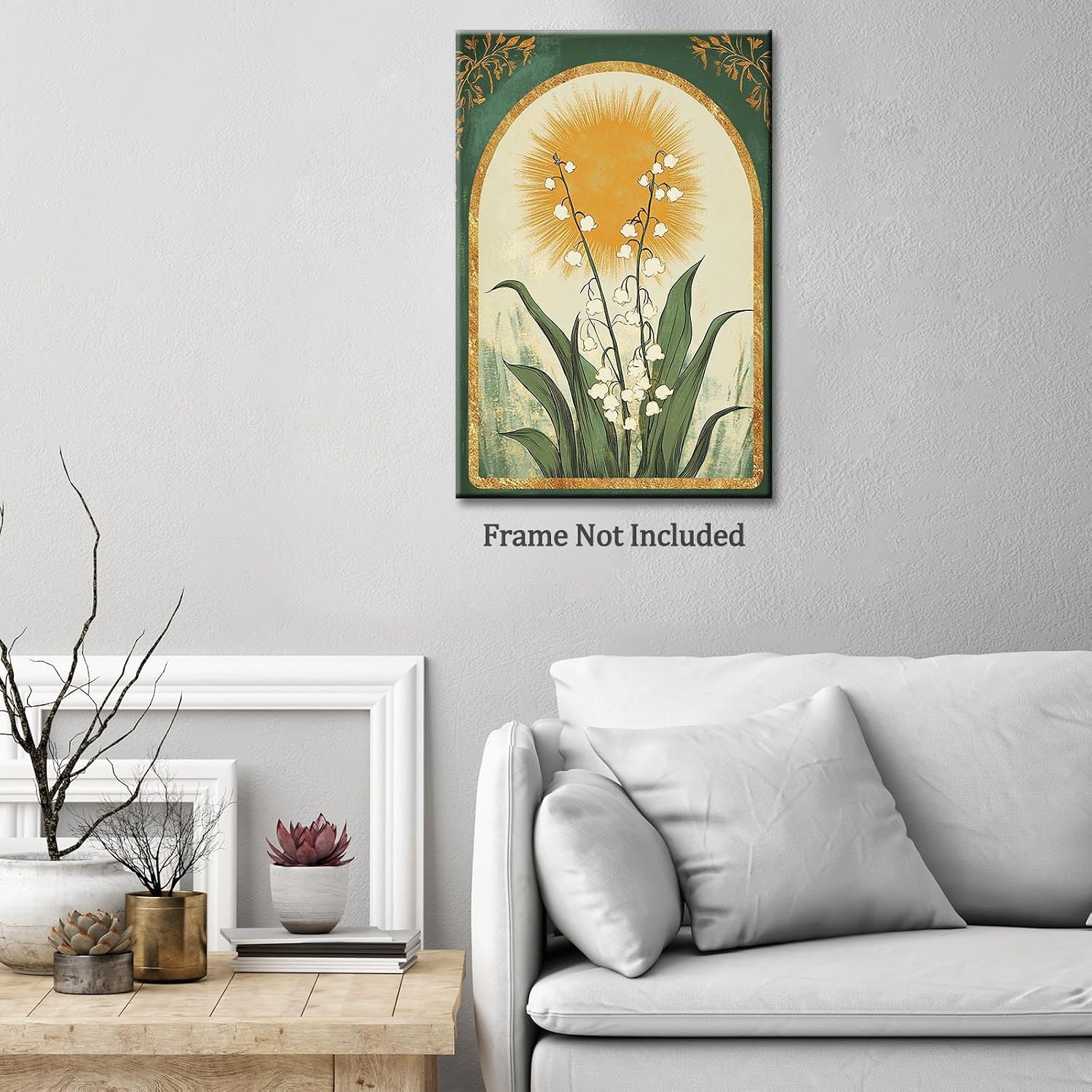 Vintage Lily of the Valley Emerald Green Sun Poster Mystical Folk Art Taurus Sig