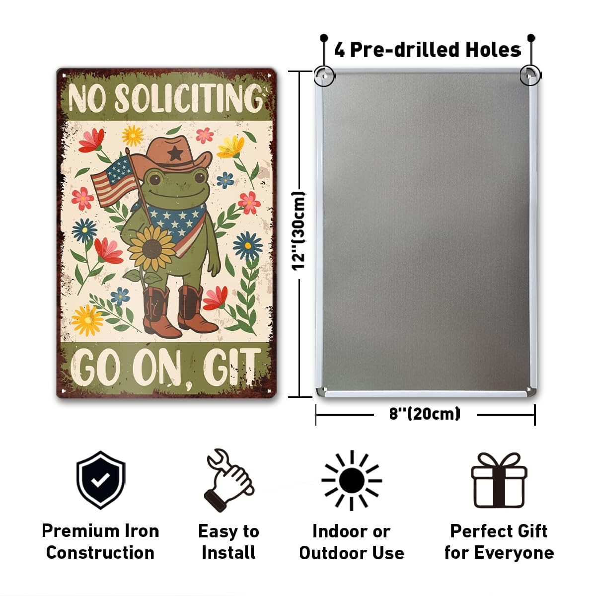 Funny Frog No Soliciting Metal Sign for House Front Door, Go on Git No Solici…