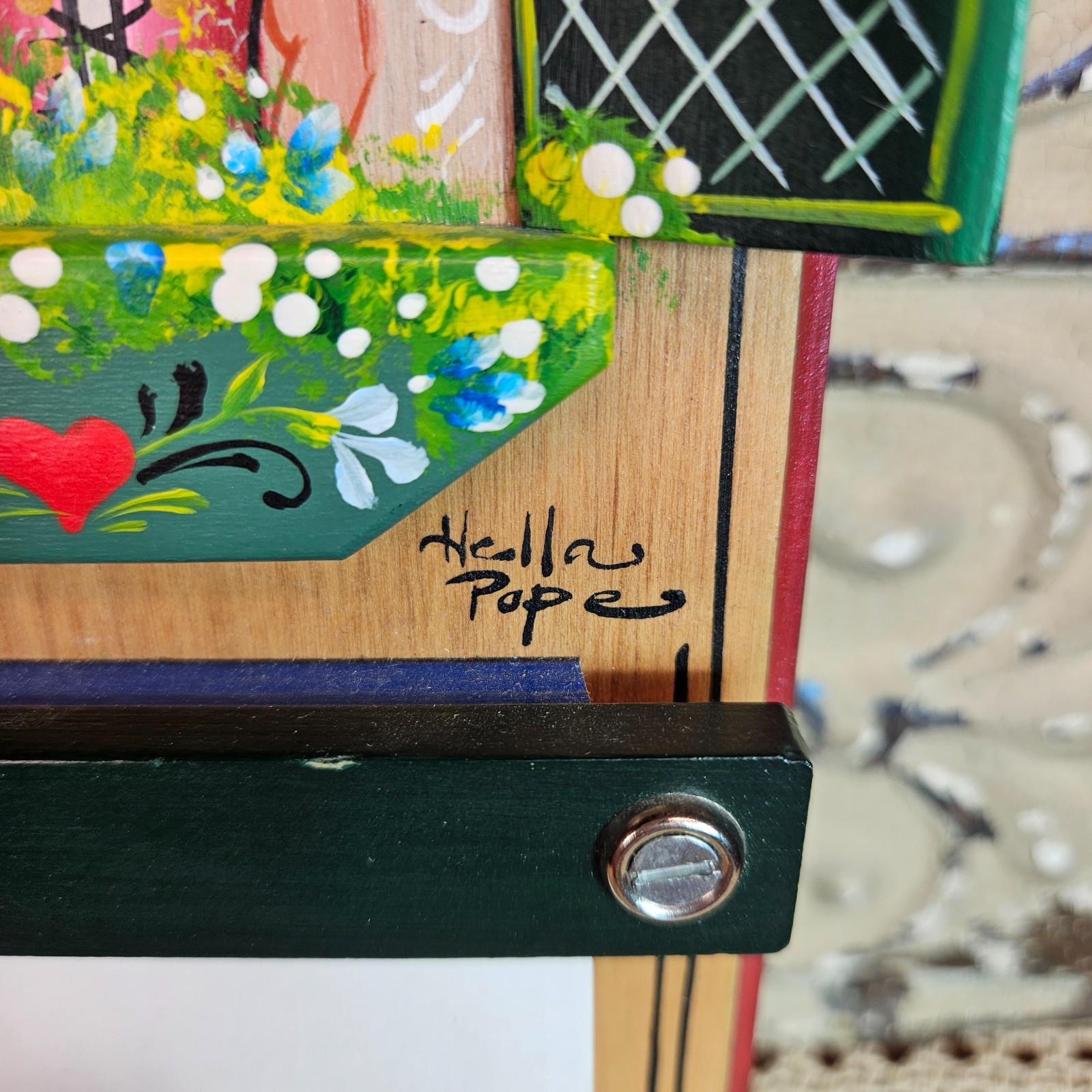 Vintage Signed Folk Art Hand Painted Wooden Notepad Wall Mounted Hanging German