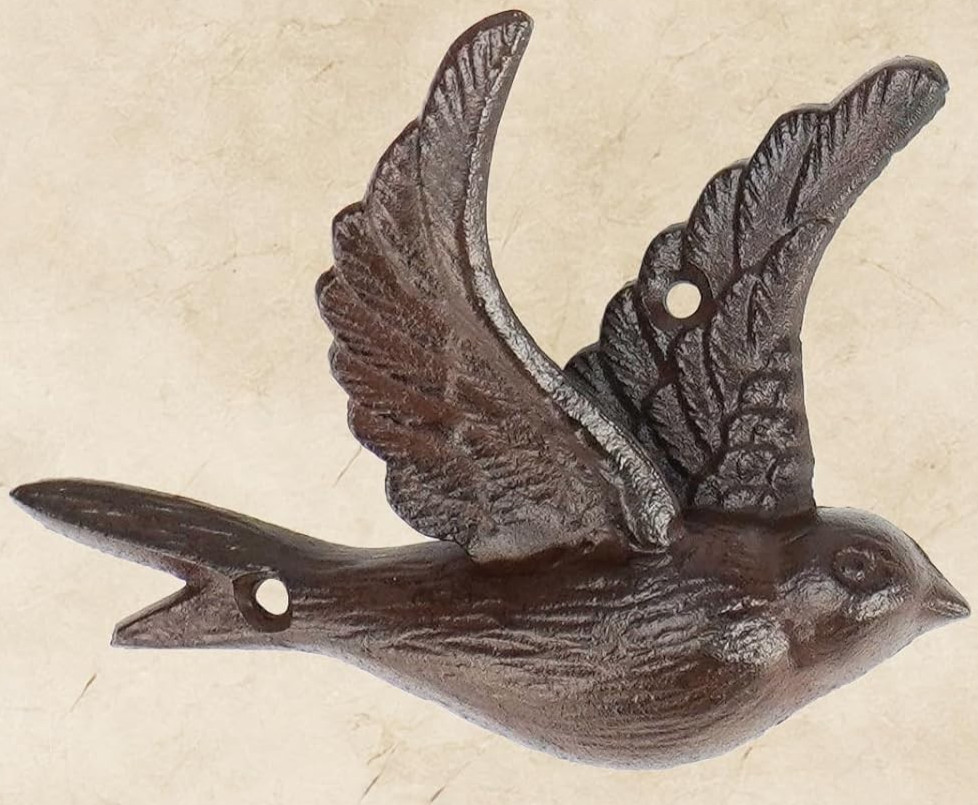 Cast Iron Flying Bird Wing Wall Hook Towel Coat Hanger Rustic Antique-Brown 5.5″