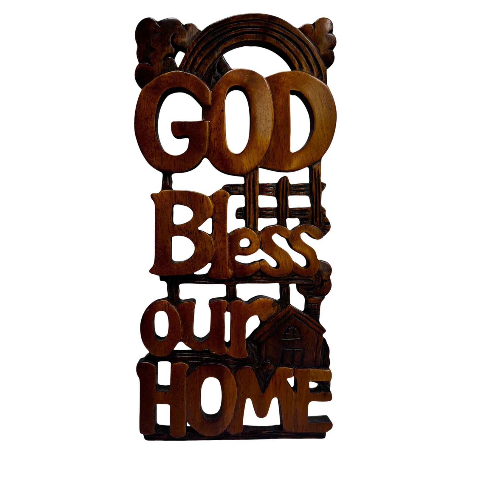 God Bless Our Home Hand Carved resin Wall Plaque Religious Decor 10 Inch
