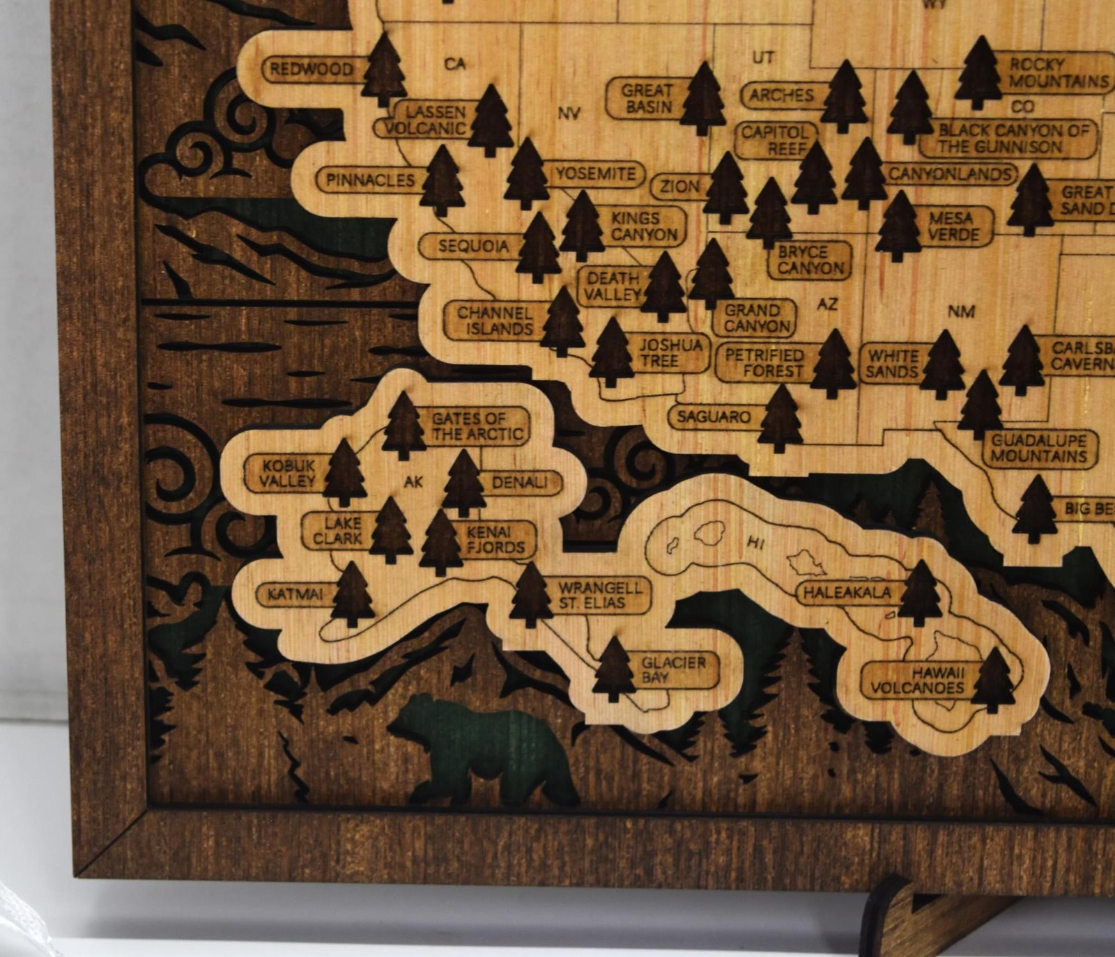 Handmade Wood US National Parks Travel Map