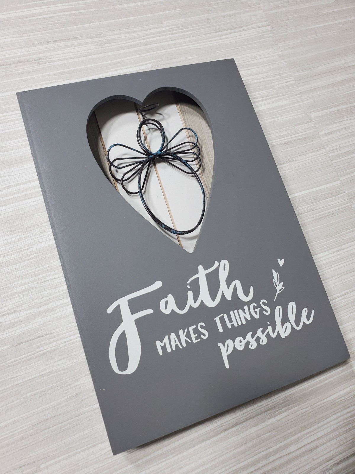 Gray Faith Makes All Things Possible Wall Decor with Angel Design 10″ x 7″