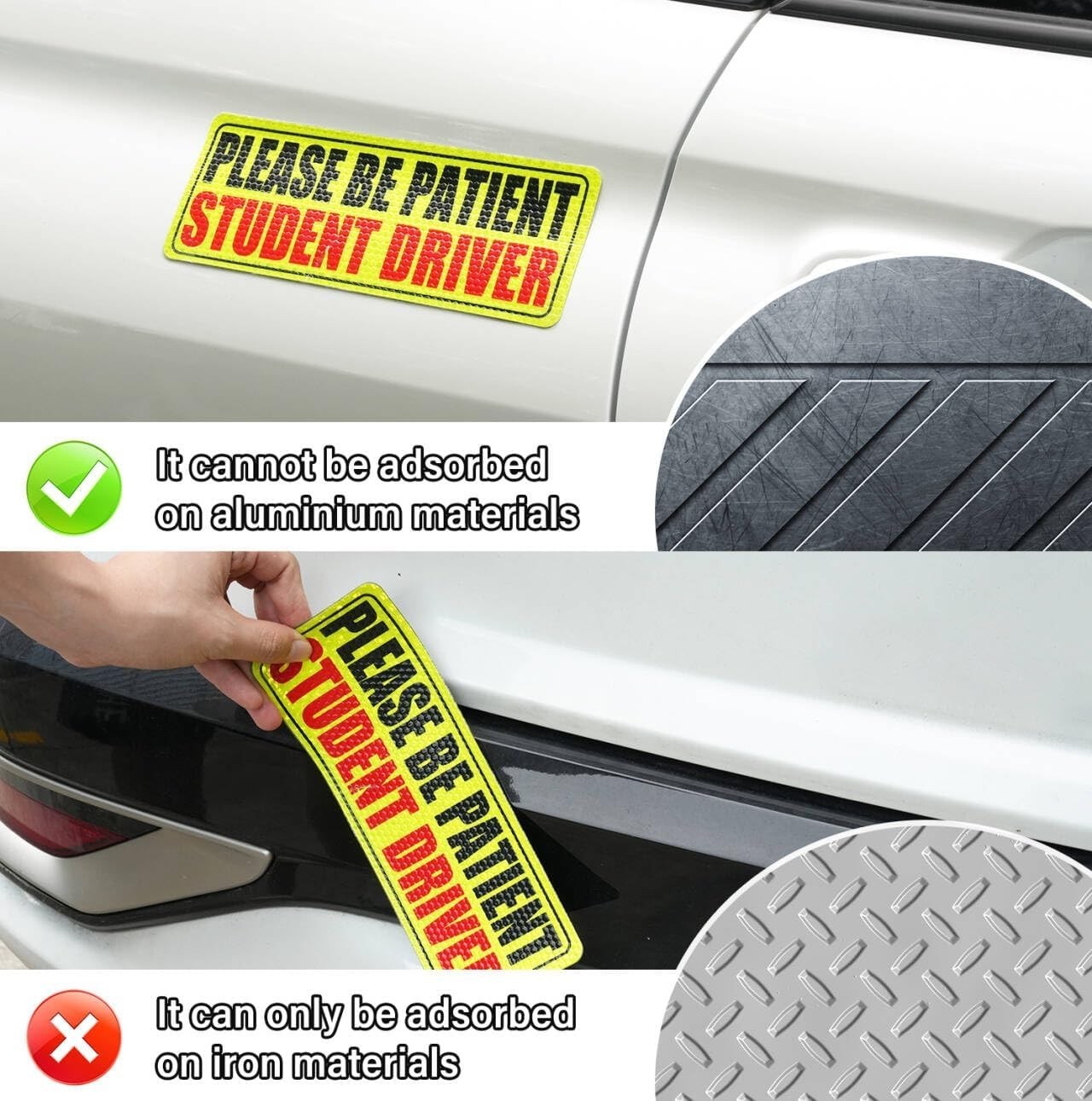 Student Driver Magnet – Please Be Patient, Magnetic Sign, 3Pcs Reflective Novice