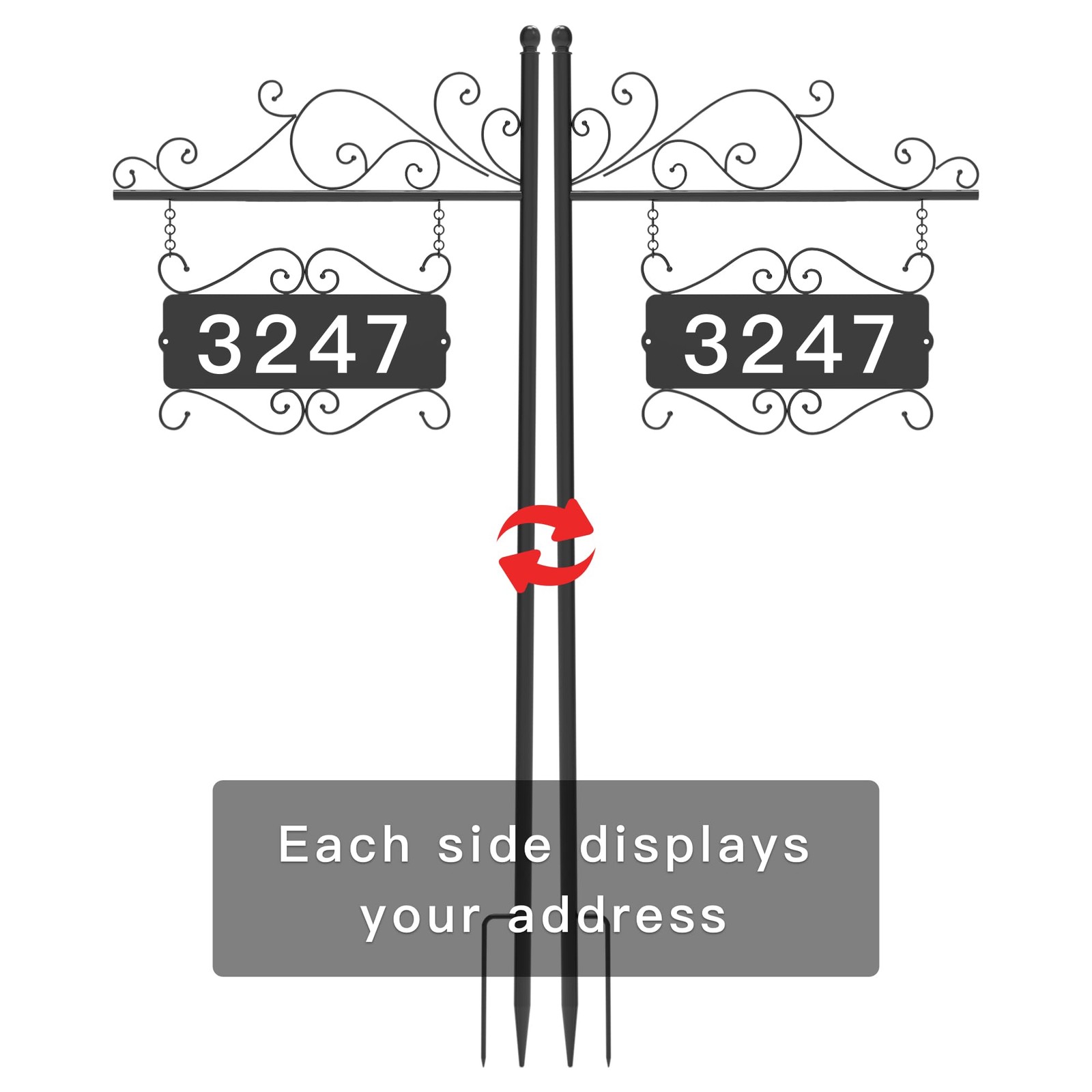 Metal Address Plaque for Outside, House Large Signage, Black Ground Mount
