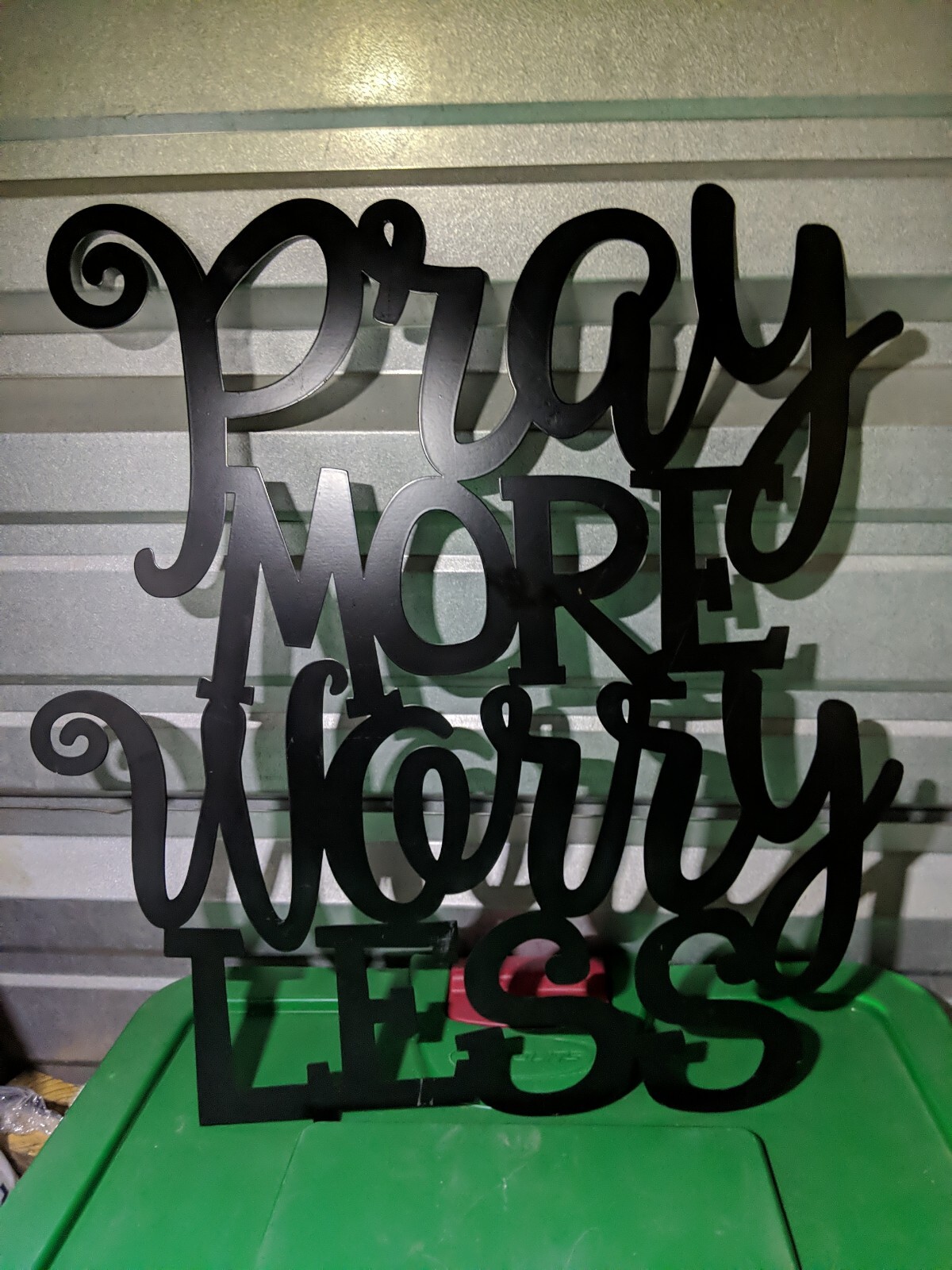 18in x 20in “Pray More, Worry Less” Metal Sign in cursive
