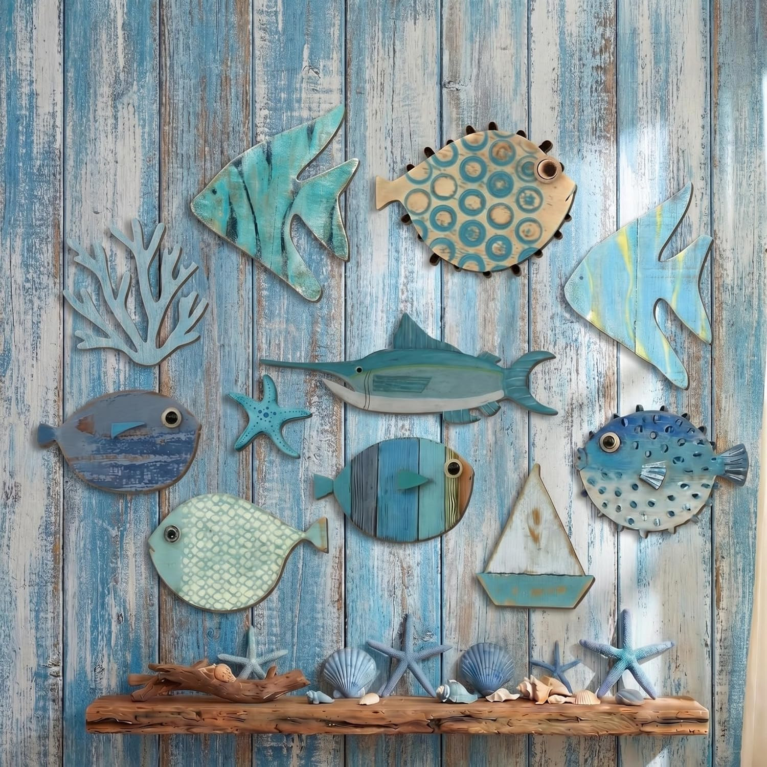 10 Pcs Fish Wall Decor Wood School of Fish Wall Decor Beach Theme
