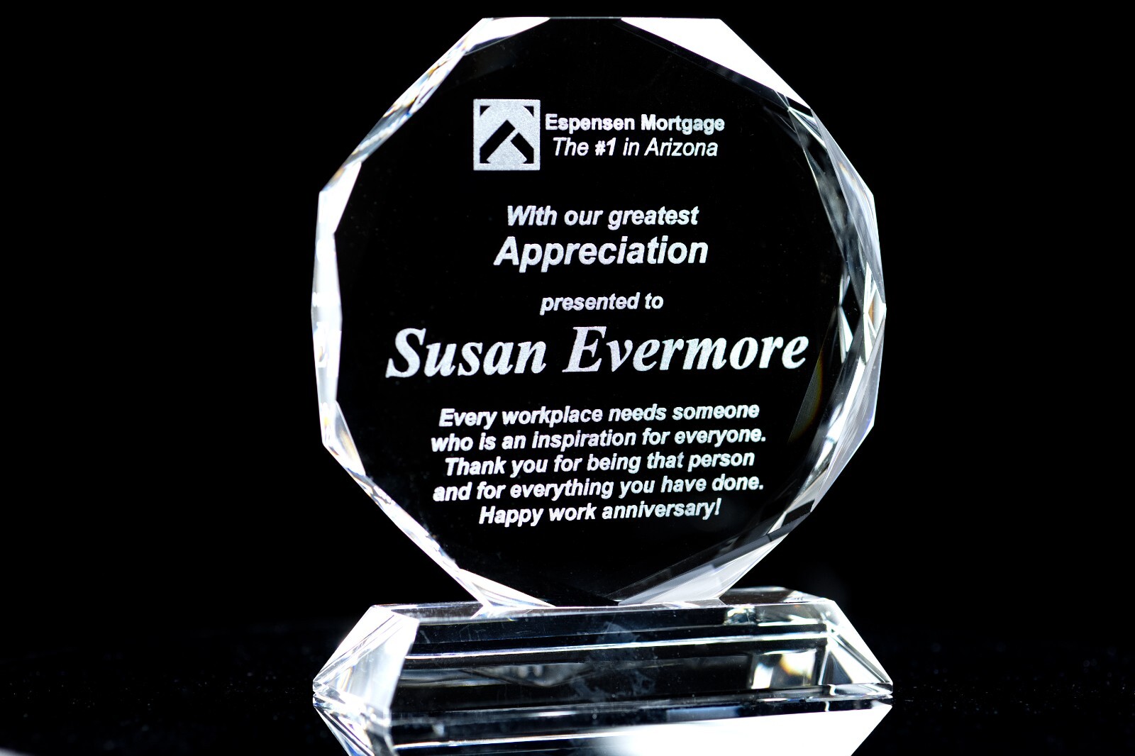 Personalized Crystal Employee Award, 6 inch, Thank you Appreciation Plaque