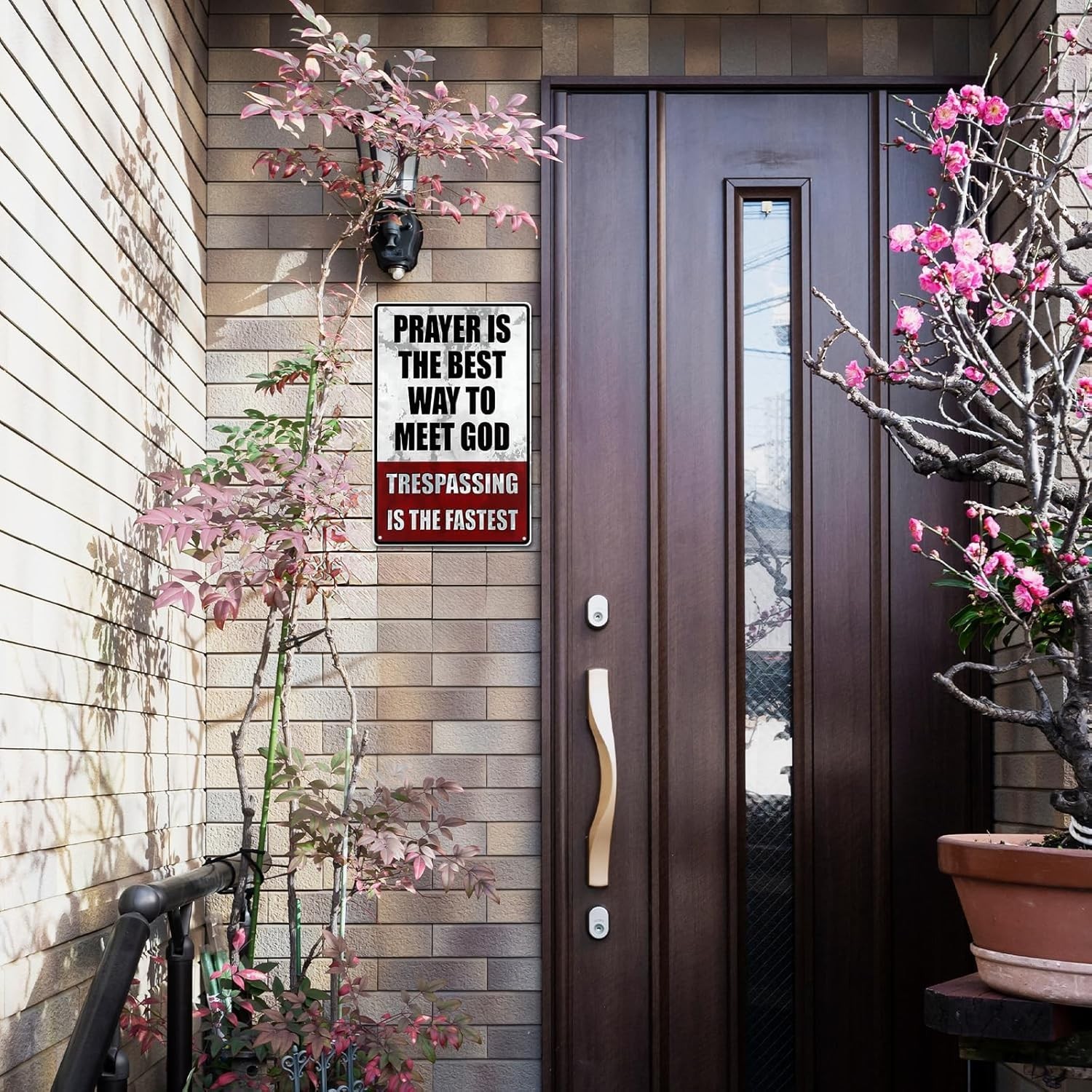 Funny No Trespassing Metal Sign Private Property Warning f/ Wall Fence Or Garage