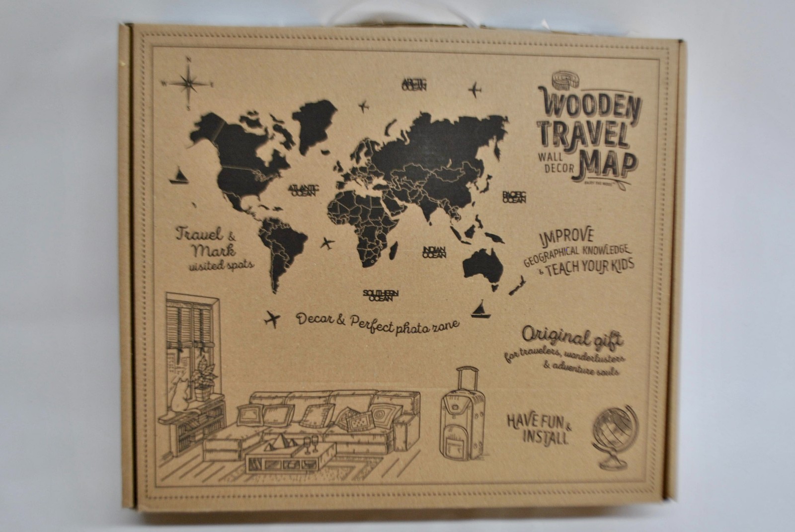 WOODEN TRAVEL WALL DECOR MAP SIZE M 24X39