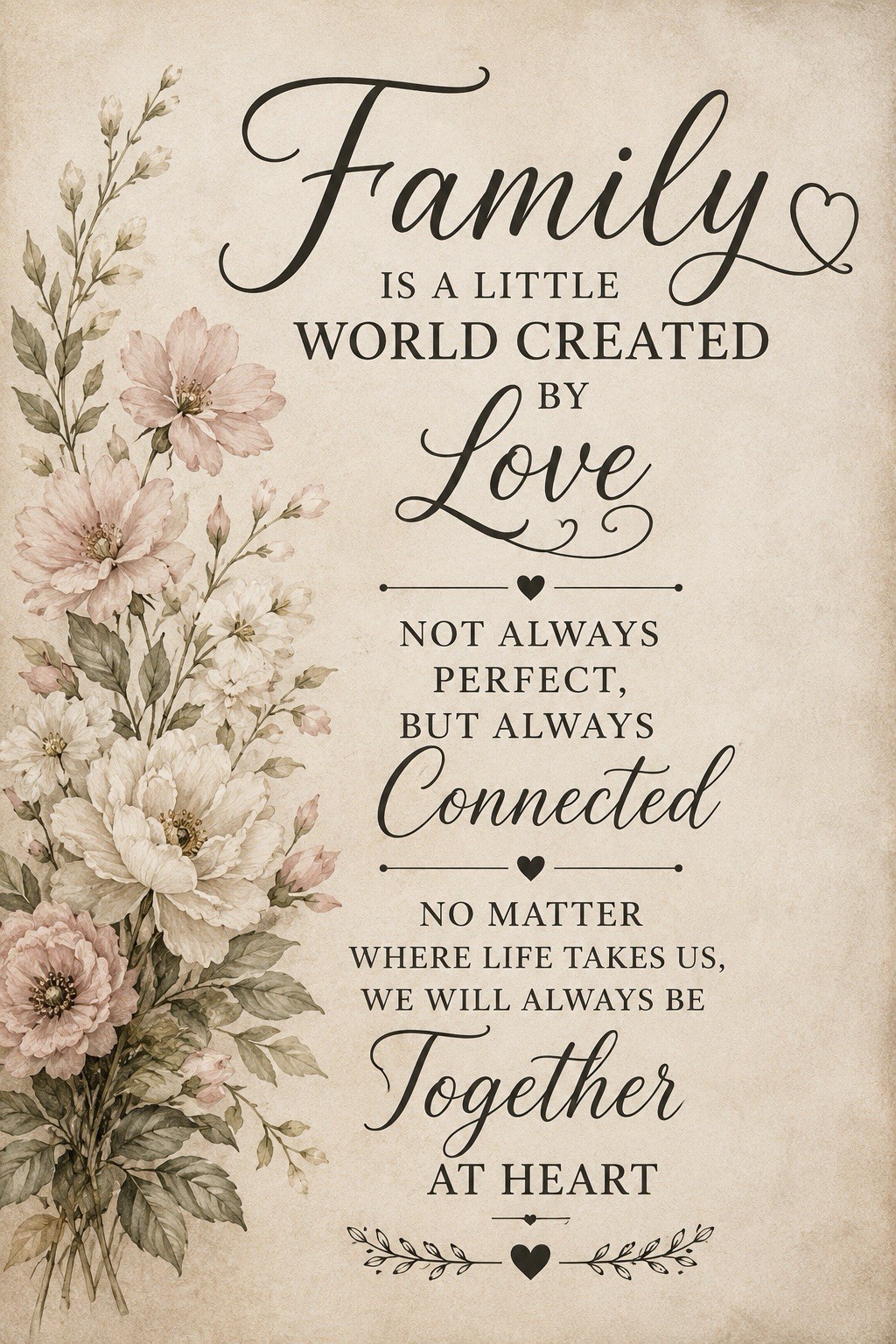 24×36 Vintage Floral Family Quote Wall Sign, Wood Canvas Decor, Living Room