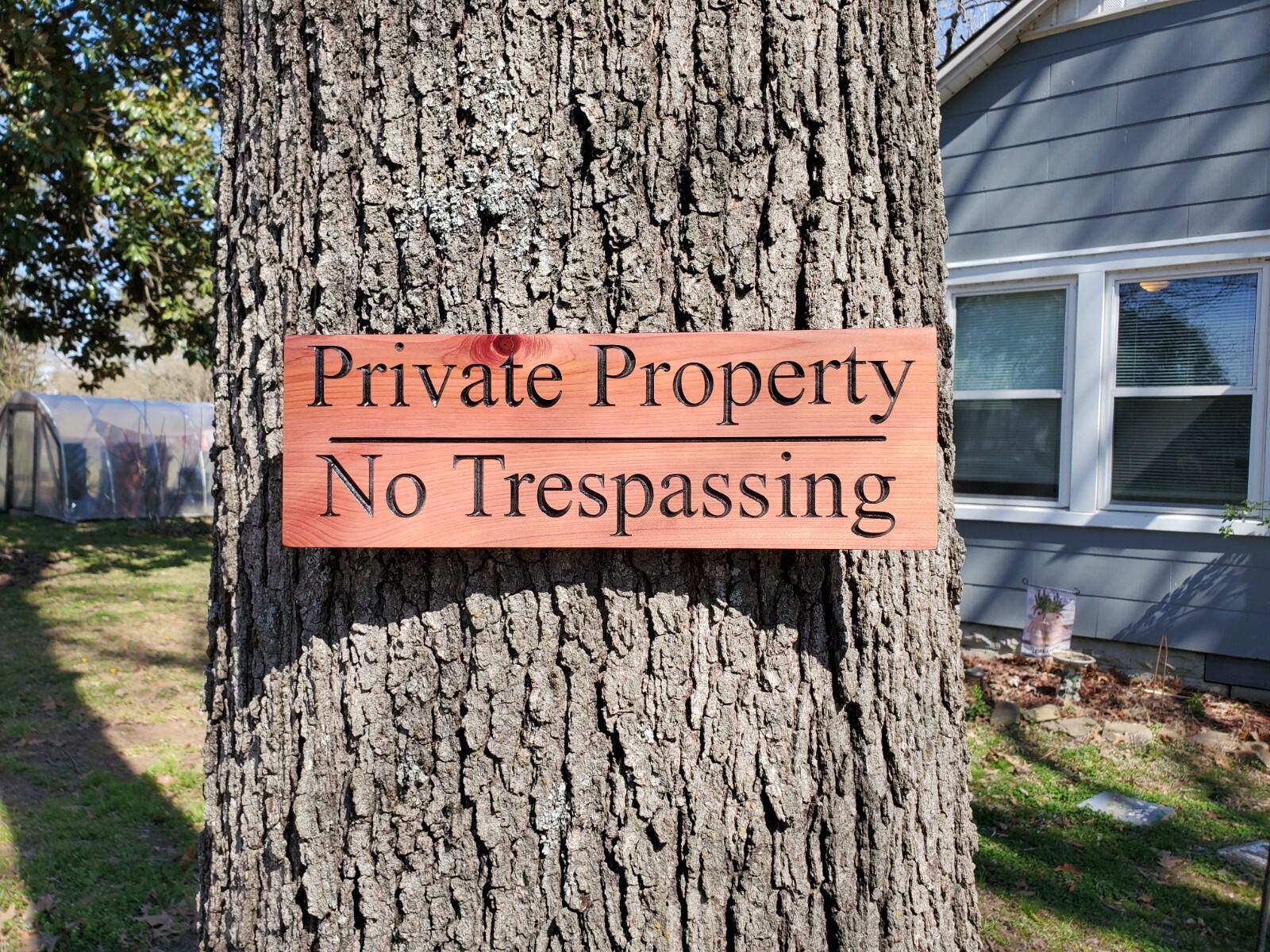 Private Property No Trespassing Sign Carved Wood Outdoor Posted Land Owner