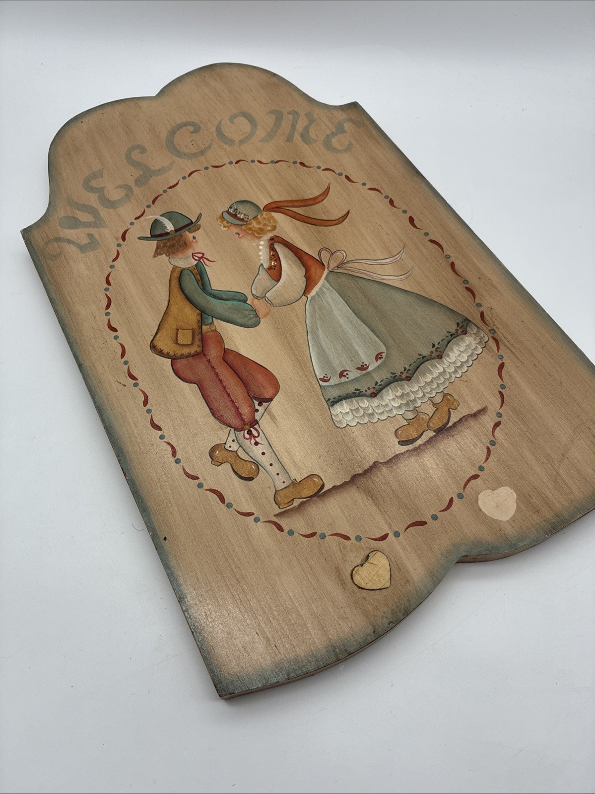 Handpainted Vintage Wooden Welcome Sign European Folk Art Dutch Cottagecore