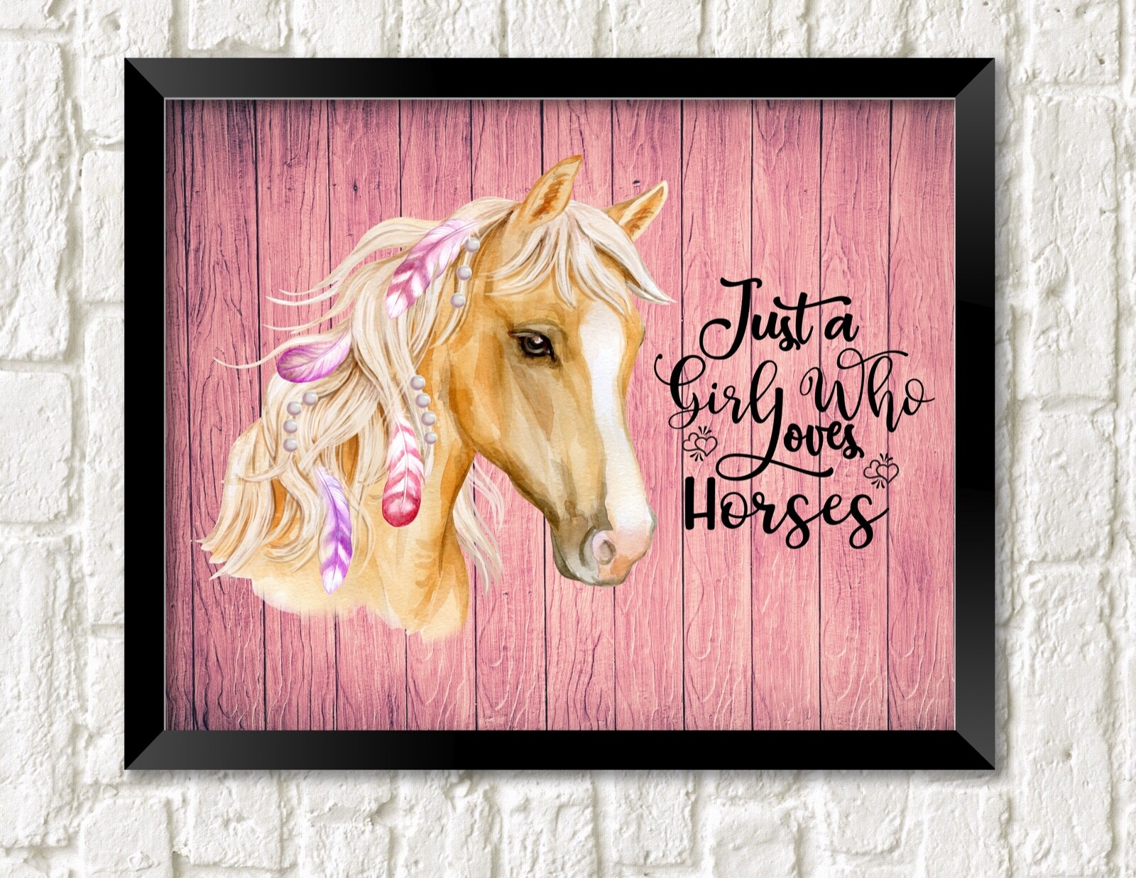 Just a Girl Who Loves Horses Horse and Feathers UNFRAMED Art Print Wall Boho